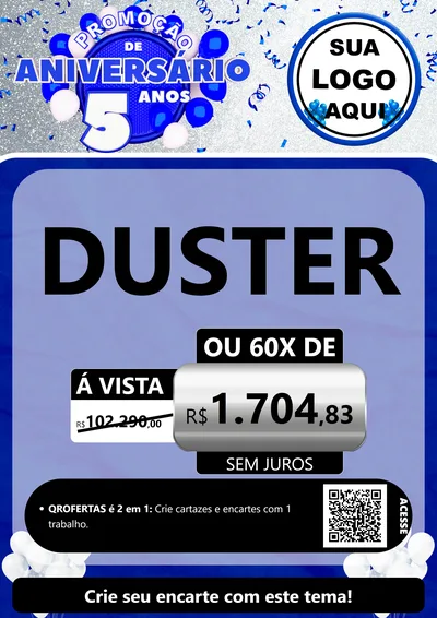 Modelo de Cartaz para Cartaz A4 Vertical com o tema Promoção de Aniversário - 5 Anos para Concessionaria de Carros
