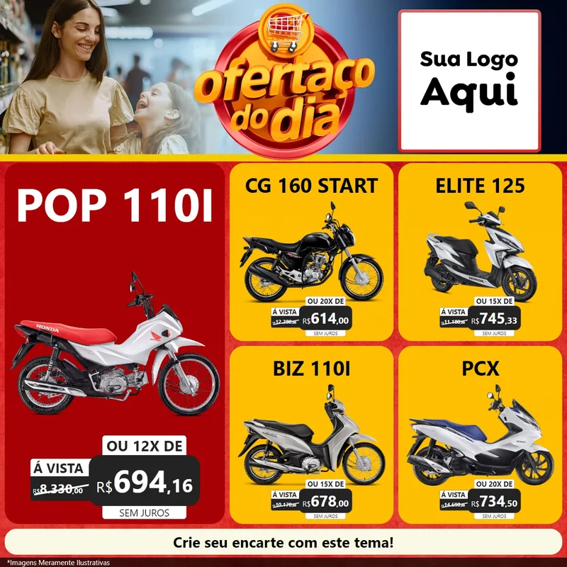 Modelo de Rede Social para Feed Facebook com o tema Ofertaço Do Dia para Concessionaria de Motos