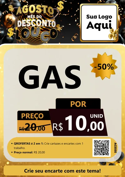 Modelo de Cartaz para Cartaz A4 Vertical com o tema Agosto Mês do Desconto Louco para Água e gás