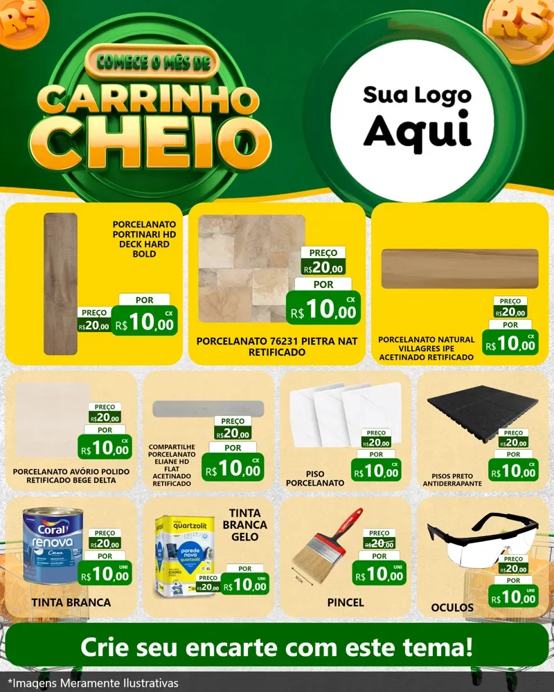 Modelo de Rede Social para Feed Instagram com o tema Carrinho Cheio para Pisos e revestimentos