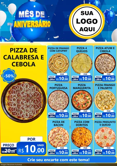 Modelo de Encarte para Encarte A4 Vertical com o tema Mês de Aniversário para Pizzaria