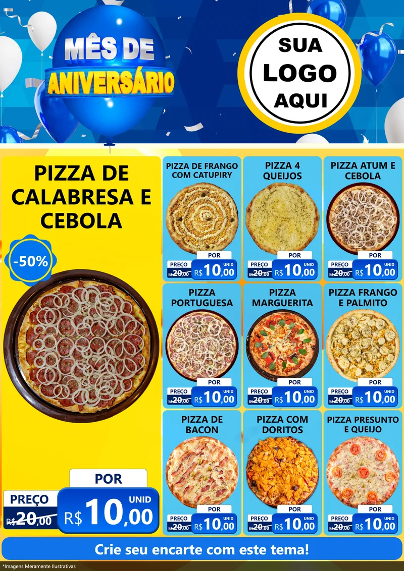 Modelo de Encarte para Encarte A4 Vertical com o tema Mês de Aniversário para Pizzaria
