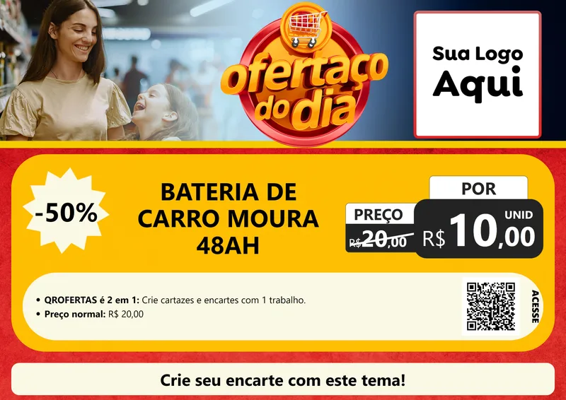 Modelo de Cartaz para Cartaz A4 Horizontal com o tema Ofertaço Do Dia para Baterias Elétricas
