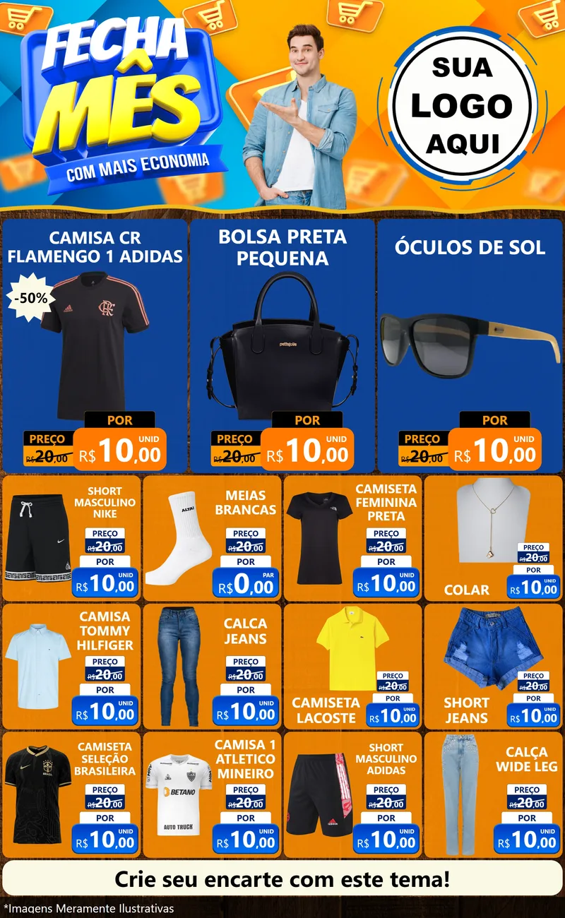 Modelo de Encarte para Encarte Grande com o tema Fecha Mês Com Mais Economia para Roupas e acessórios