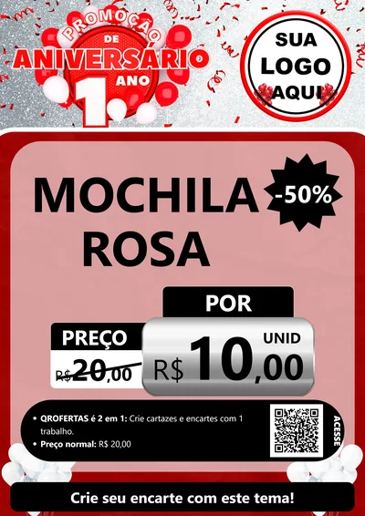 Modelo de Cartaz para Cartaz A4 Vertical com o tema Promoção de Aniversário - 1 Ano para Papelaria