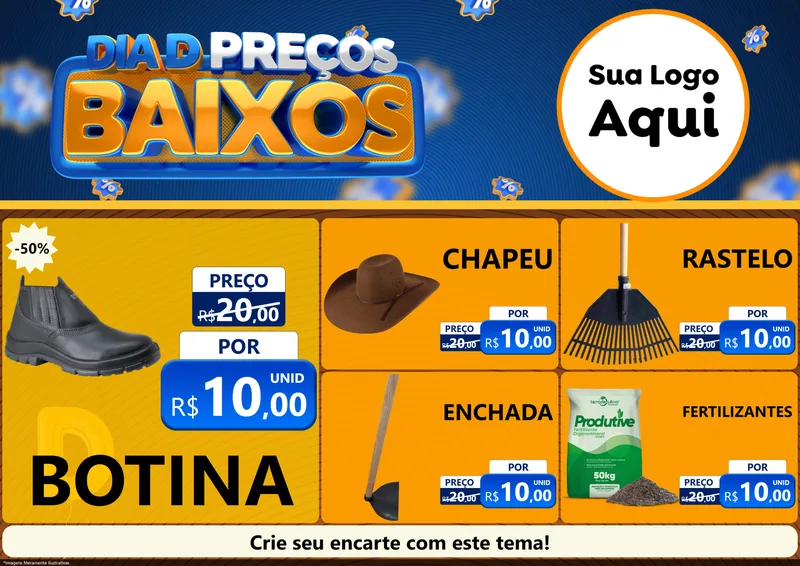 Modelo de Encarte para Encarte A4 Horizontal com o tema Dia D Preço Baixo para Agropecuária