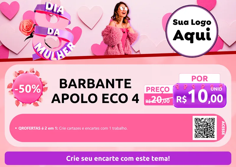 Modelo de Cartaz para Cartaz A4 Horizontal com o tema Dia da Mulher para Armarinho e Aviamentos