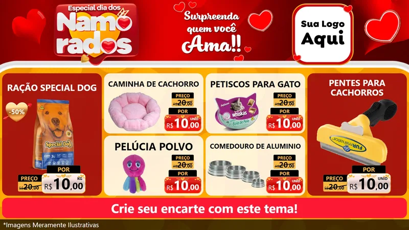 Modelo de TV para TV Horizontal com o tema Especial Dia dos Namorados para Pet Shop