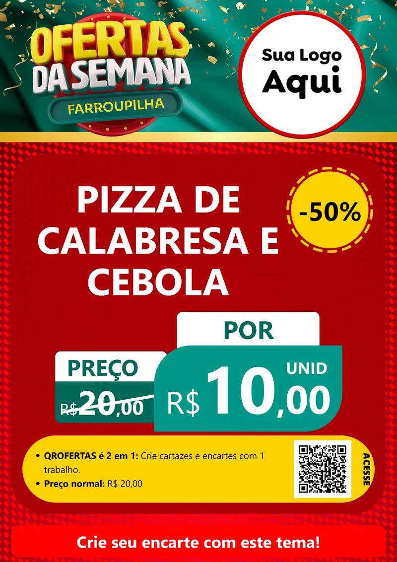 Modelo de Cartaz para Cartaz A4 Vertical com o tema Ofertas da Semana Farroupilha para Pizzaria