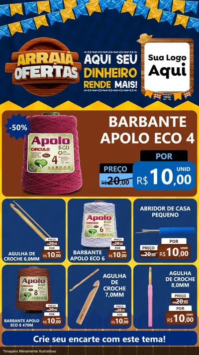 Modelo de Rede Social para Stories com o tema Arraiá de Ofertas - Junina para Armarinho e Aviamentos