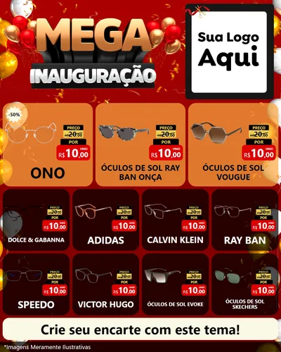 Modelo de Rede Social para Feed Instagram com o tema Mega Inauguração para Óticas