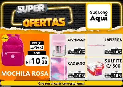 Modelo de Encarte para Encarte A4 Horizontal com o tema Super Ofertas para Papelaria