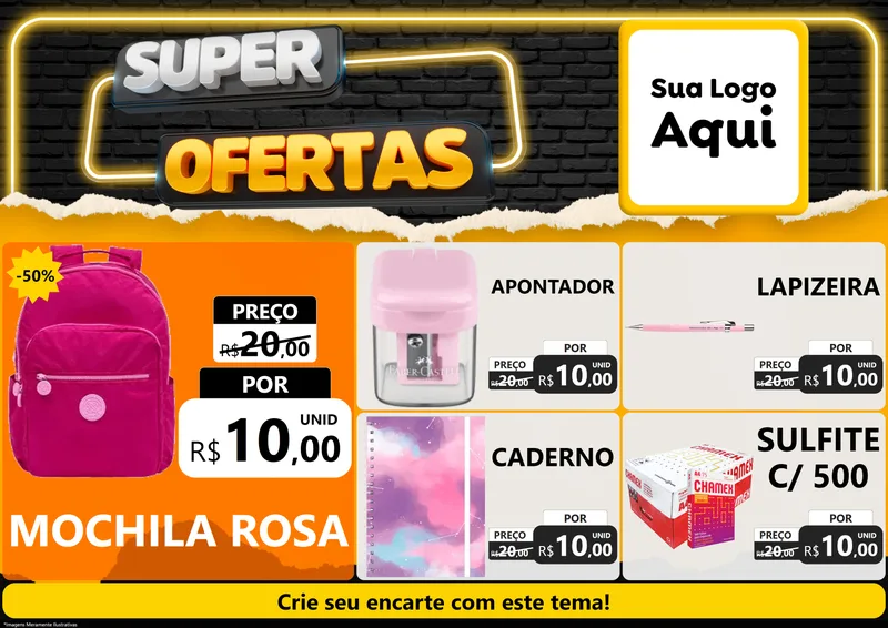 Modelo de Encarte para Encarte A4 Horizontal com o tema Super Ofertas para Papelaria