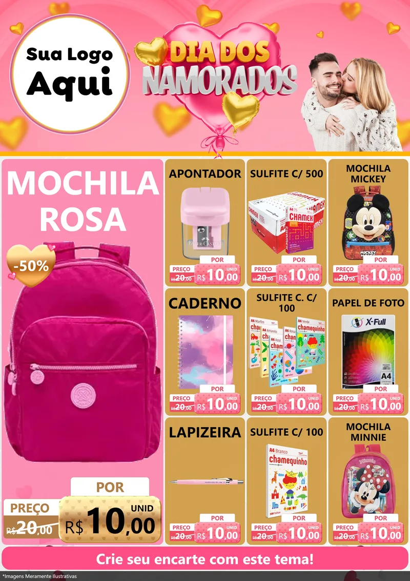Modelo de Encarte para Encarte A4 Vertical com o tema Dia dos Namorados para Papelaria