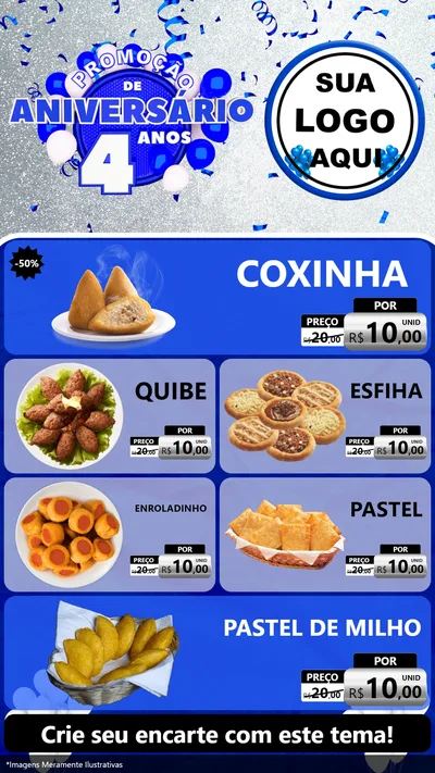 Modelo de TV para TV Vertical com o tema Promoção de Aniversário - 4 Anos para Salgadaria