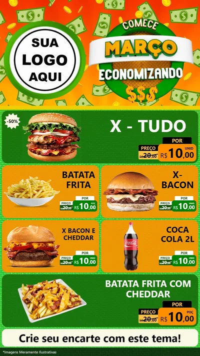 Modelo de TV para TV Vertical com o tema Comece Março Economizando para Hamburgueria
