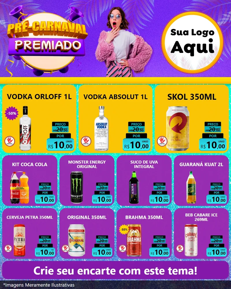 Modelo de Rede Social para Feed Instagram com o tema Pré-Carnaval Premiado para Distribuidora de bebidas