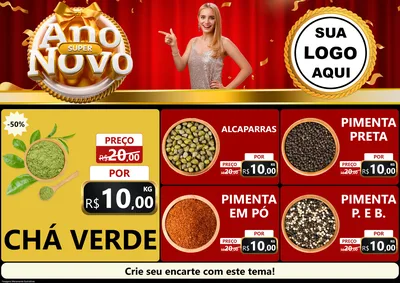 Modelo de Encarte para Encarte A4 Horizontal com o tema Super Ano Novo para Produtos Naturais