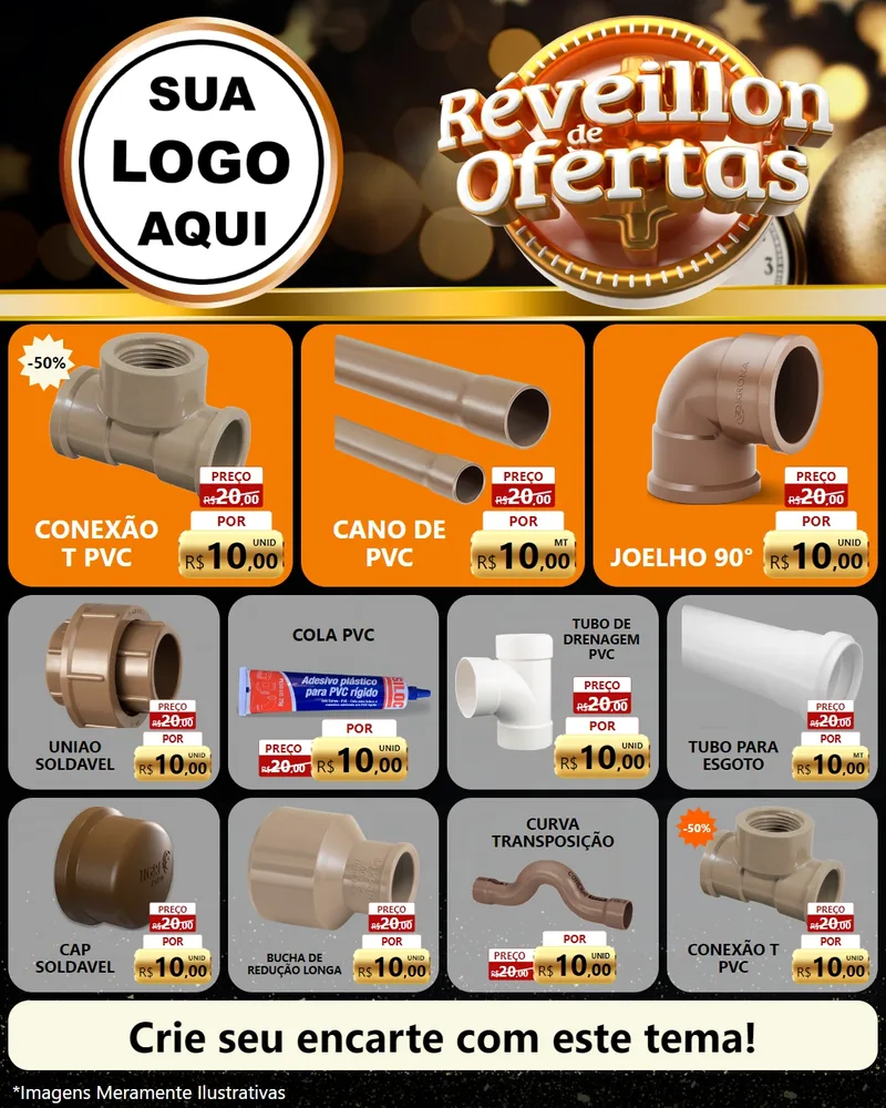 Modelo de Rede Social para Feed Instagram com o tema Réveillon de Ofertas para Tubos e conexões