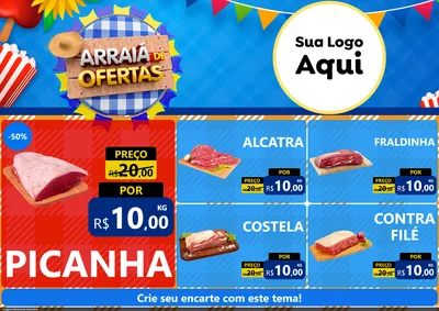 Modelo de Encarte para Encarte A4 Horizontal com o tema Arraiá de Ofertas para Açougue