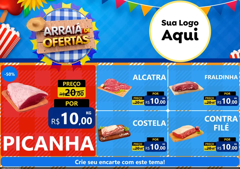 Modelo de Encarte para Encarte A4 Horizontal com o tema Arraiá de Ofertas para Açougue