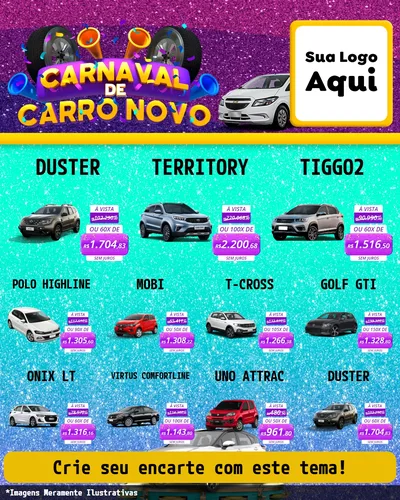 Modelo de Rede Social para Feed Instagram com o tema Carnaval de Carro Novo para Concessionaria de Carros