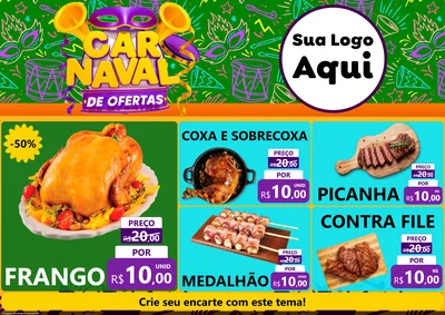 Modelo de Encarte para Encarte A4 Horizontal com o tema Carnaval de Ofertas para Assados