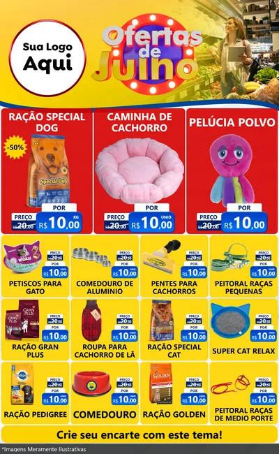 Modelo de Encarte para Encarte Grande com o tema Ofertas de Julho para Pet Shop