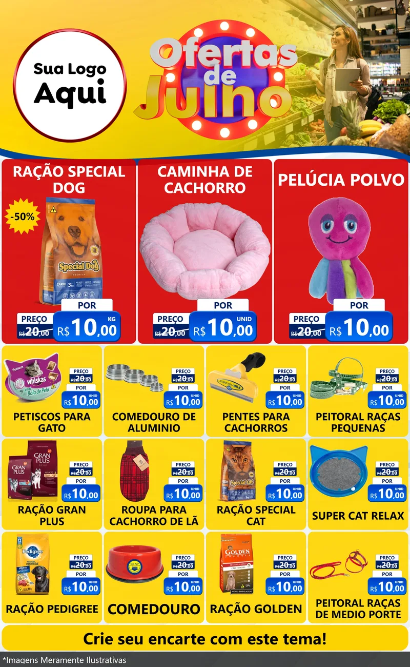 Modelo de Encarte para Encarte Grande com o tema Ofertas de Julho para Pet Shop
