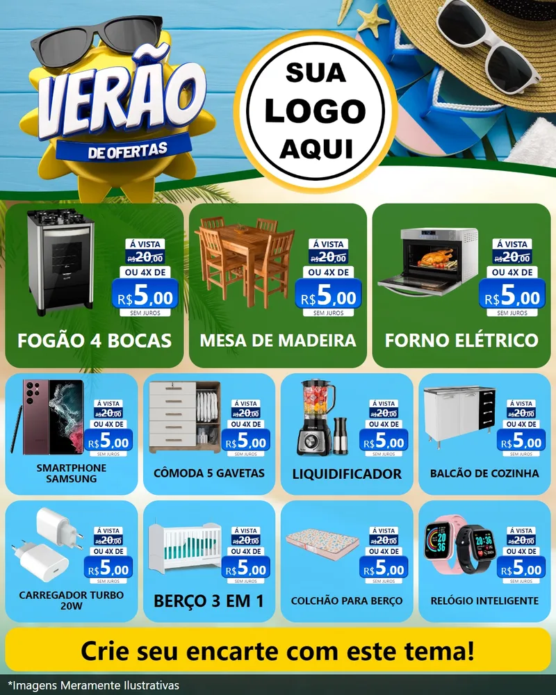 Modelo de Rede Social para Feed Instagram com o tema Verão de Ofertas para Móveis e Eletro