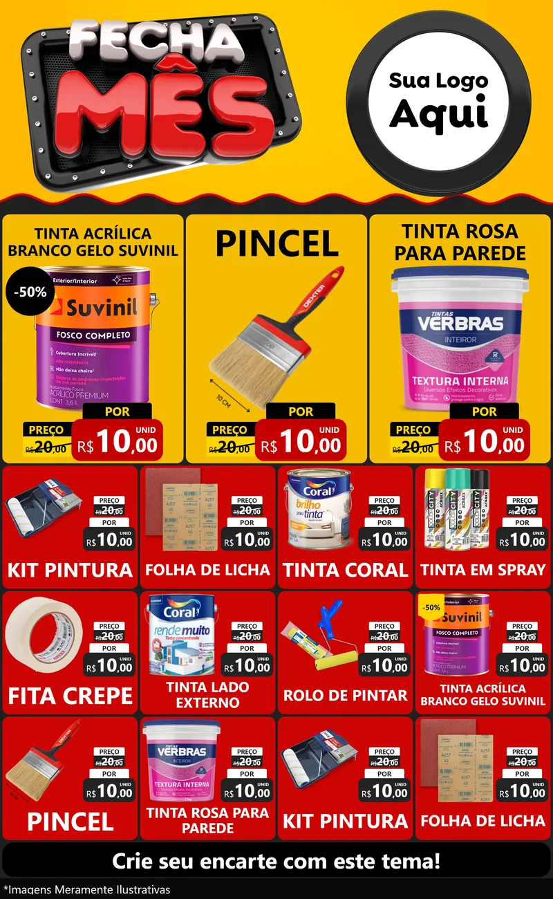 Modelo de Encarte para Encarte Grande com o tema Fecha Mês para Tintas e Ferramentas