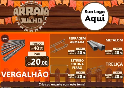 Modelo de Encarte para Encarte A4 Horizontal com o tema Arraiá de Julho - Junina para Ferragens