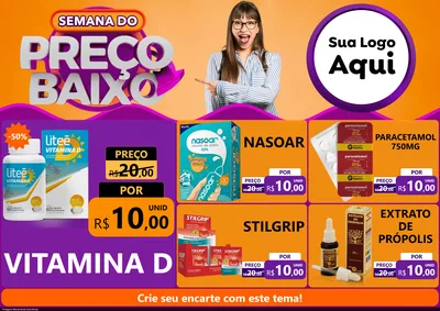 Modelo de Encarte para Encarte A4 Horizontal com o tema Semana do Preço Baixo para Farmácia