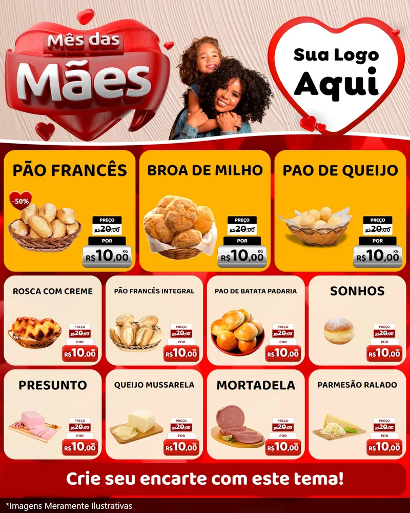 Modelo de Rede Social para Feed Instagram com o tema Mês das Mães para Padaria