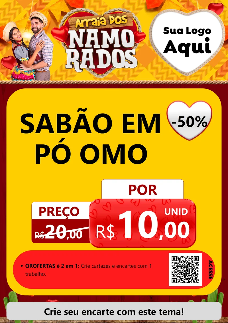 Modelo de Cartaz para Cartaz A4 Vertical com o tema Arraiá dos Namorados para Produtos de Limpeza