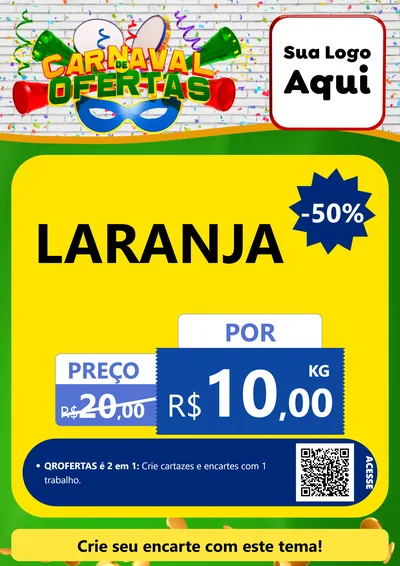 Modelo de Cartaz para Cartaz A4 Vertical com o tema Carnaval de Ofertas para Hortifrúti