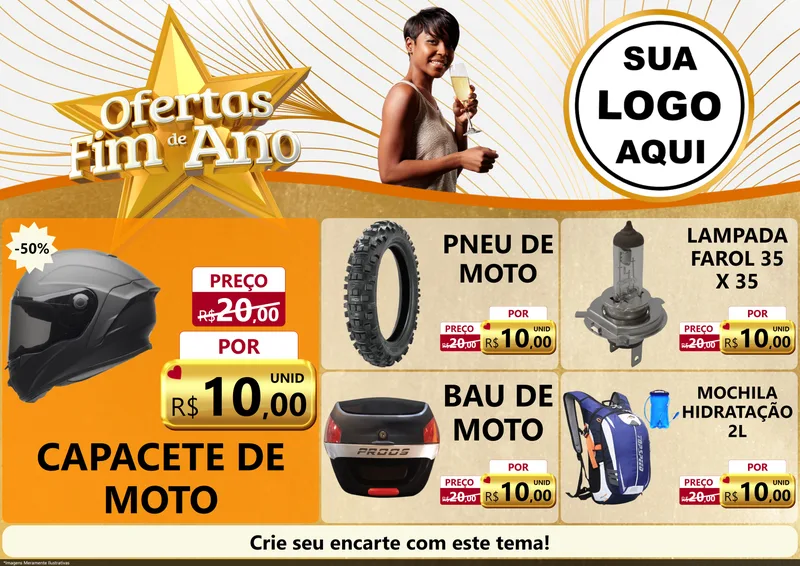 Modelo de Encarte para Encarte A4 Horizontal com o tema Ofertas Fim de Ano para Moto peças