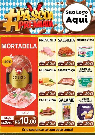 Modelo de Encarte para Encarte A4 Vertical com o tema Páscoa Premiada para Frios e Laticínios