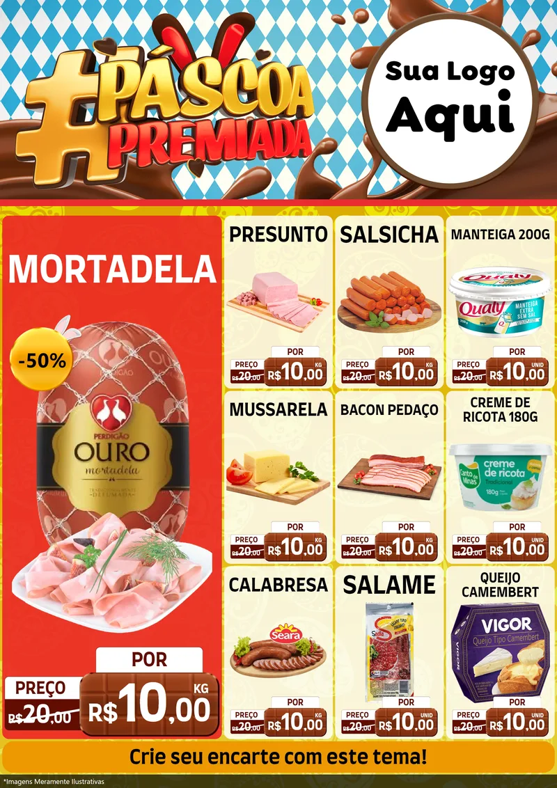Modelo de Encarte para Encarte A4 Vertical com o tema Páscoa Premiada para Frios e Laticínios