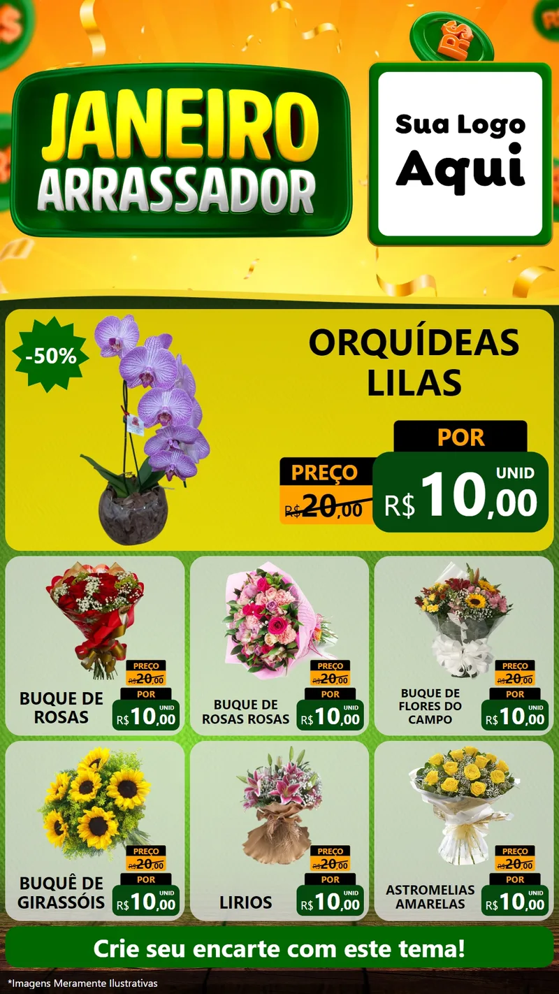 Modelo de Rede Social para Stories com o tema Janeiro Arrasador para Floricultura e jardim