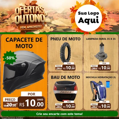 Modelo de Rede Social para Feed Facebook com o tema Ofertas de Outono - Vem, Aproveite! para Moto peças