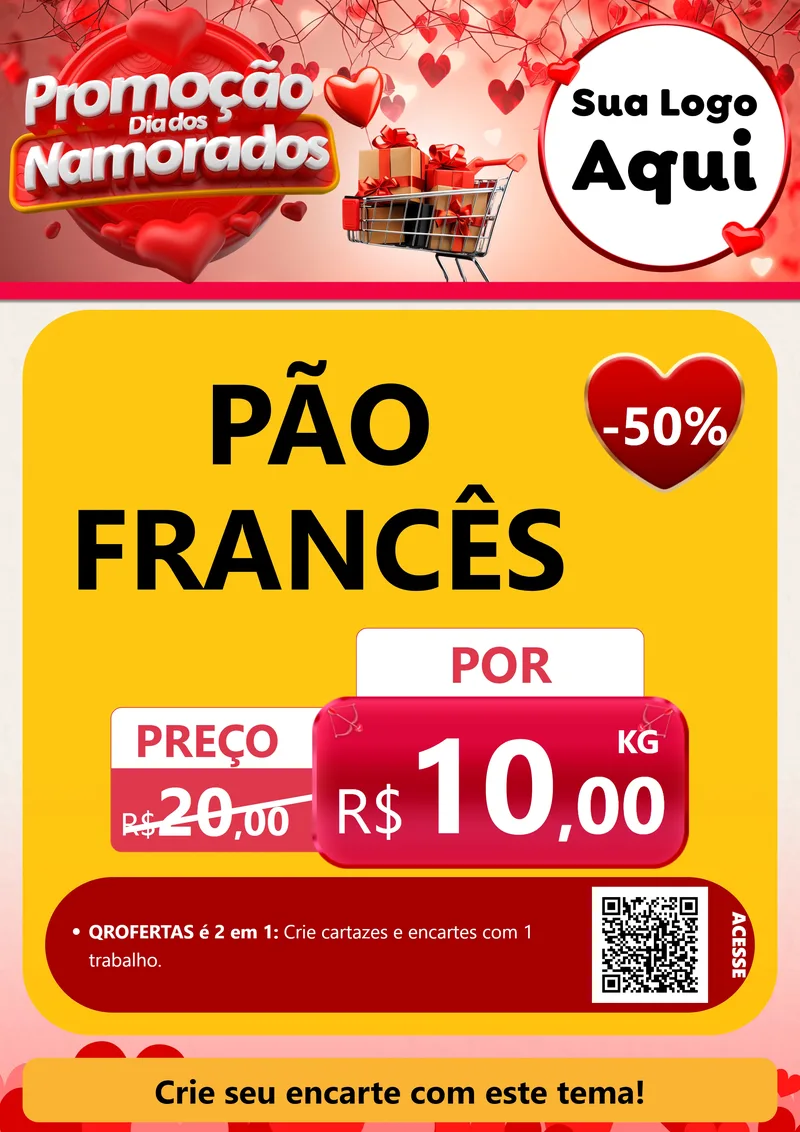 Modelo de Cartaz para Cartaz A4 Vertical com o tema Promoção Dia dos Namorados para Padaria