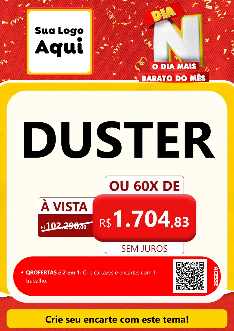 Modelo de Cartaz para Cartaz A4 Vertical com o tema Dia N o Dia Mais Barato do Mês para Concessionaria de Carros
