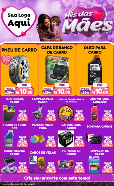 Modelo de Encarte para Encarte Grande com o tema Mês das Mães para Auto peças