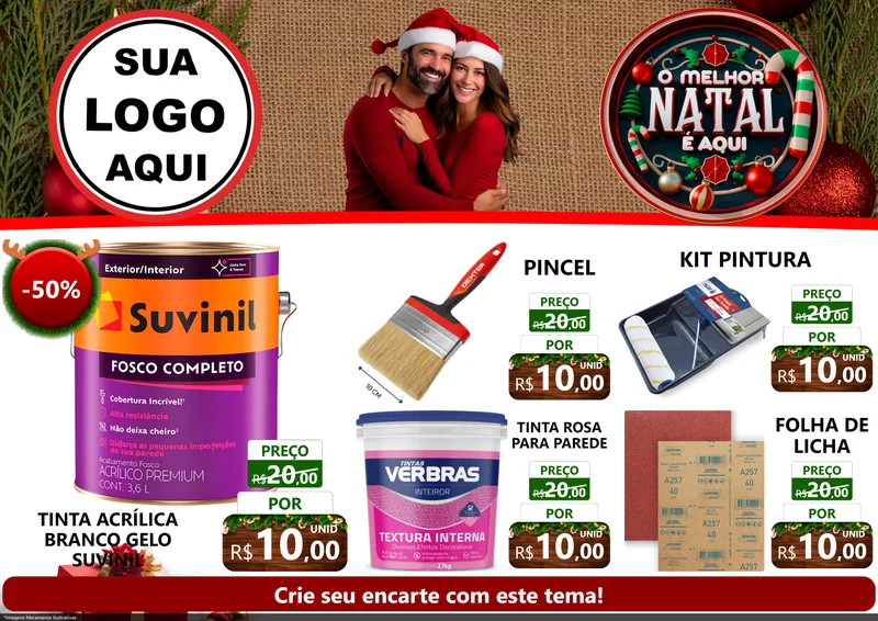 Modelo de Encarte para Encarte A4 Horizontal com o tema O Melhor Natal É Aqui para Tintas e Ferramentas