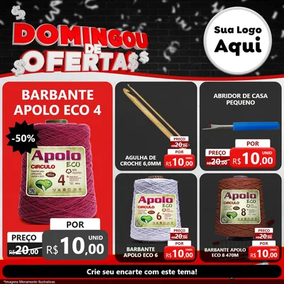 Modelo de Rede Social para Feed Facebook com o tema Domingou de Ofertas para Armarinho e Aviamentos