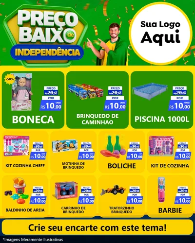 Modelo de Rede Social para Feed Instagram com o tema Preço Baixo de Independência para Brinquedos