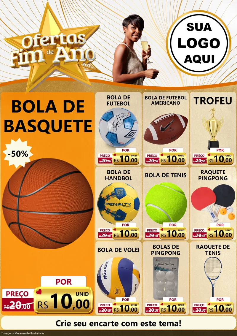 Modelo de Encarte para Encarte A4 Vertical com o tema Ofertas Fim de Ano para Artigos Esportivos