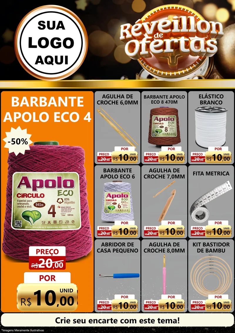 Modelo de Encarte para Encarte A4 Vertical com o tema Réveillon de Ofertas para Armarinho e Aviamentos