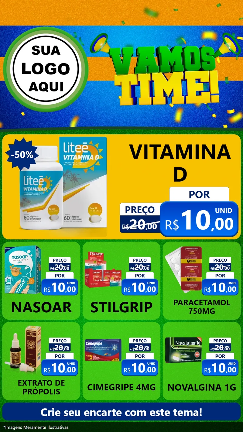 Modelo de Rede Social para Stories com o tema Vamos Time! para Farmácia
